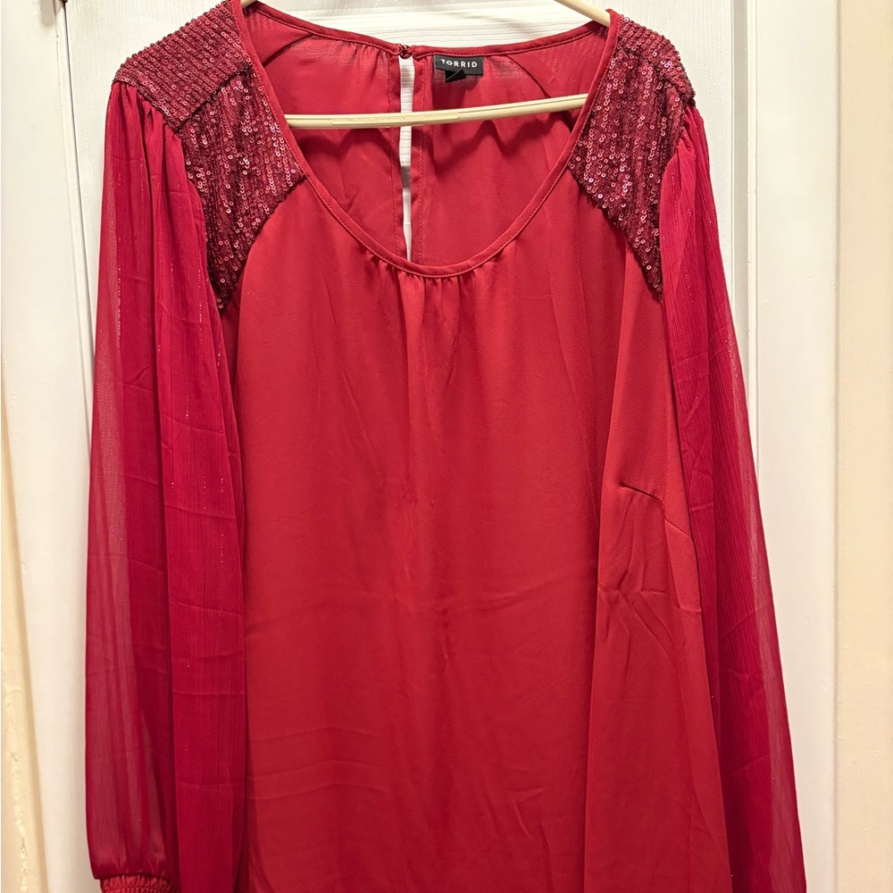 Torrid Red Blouse with Sequin Accents
